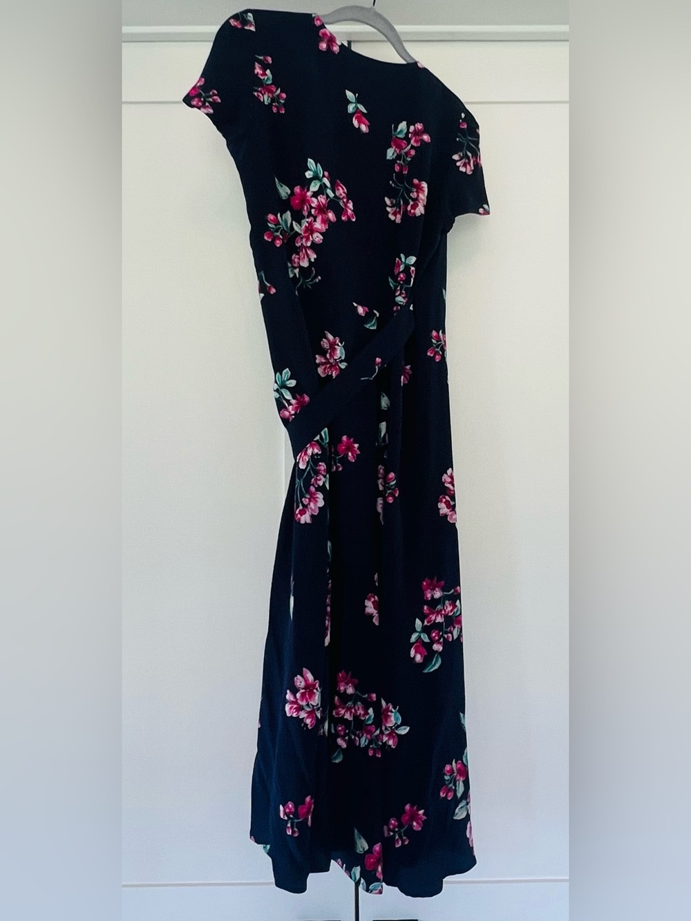 Sézane Navy Floral Wrap Midi Dress - Navy with Pink Floral Print - Picture 5 of 5